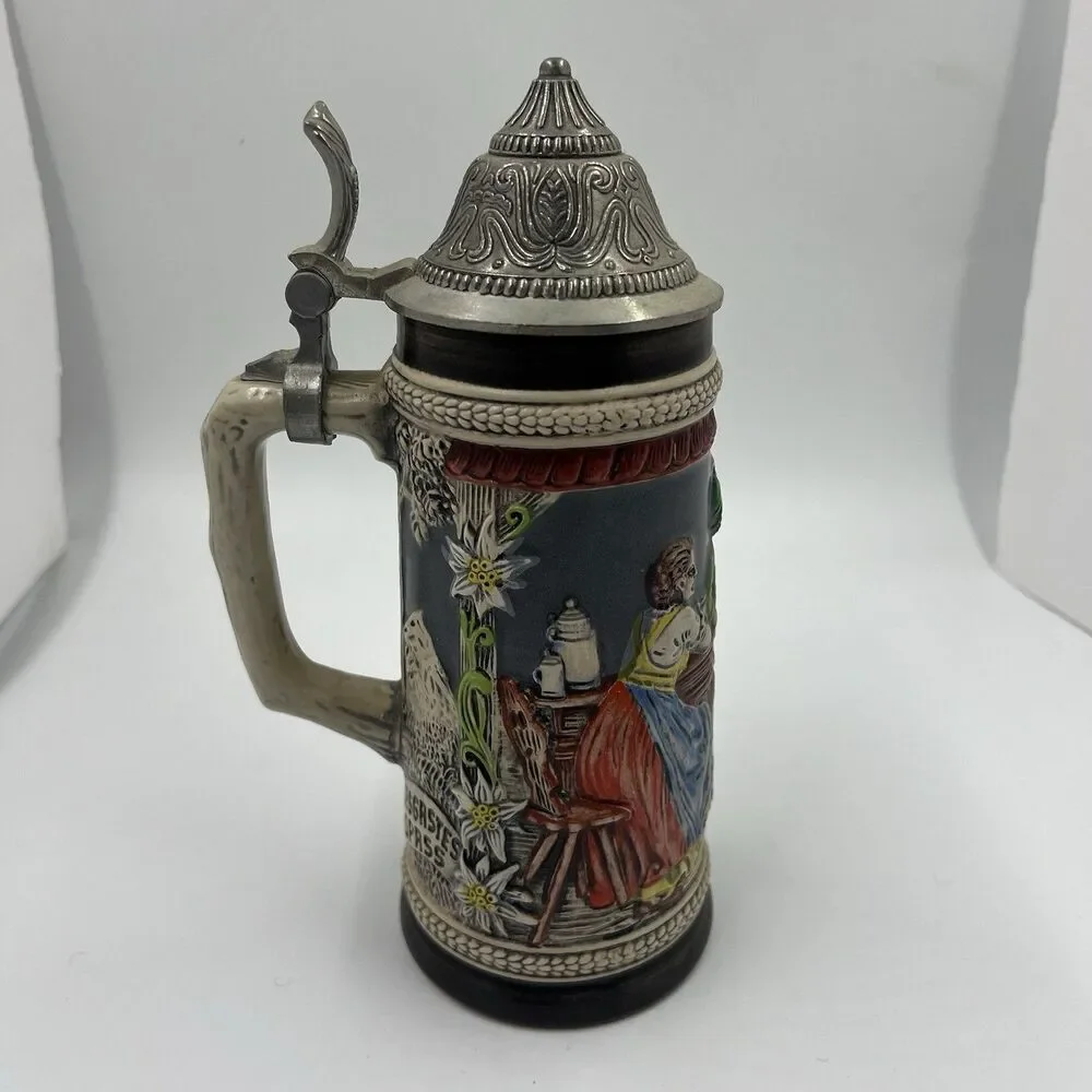 Vintage Handarbeit Gerzit Gerz German Lidded Ceramic Beer Stein